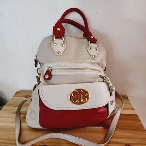 EMMA FOX Beige Red Soft Leather strap Replacements Foldover Handbag Purse